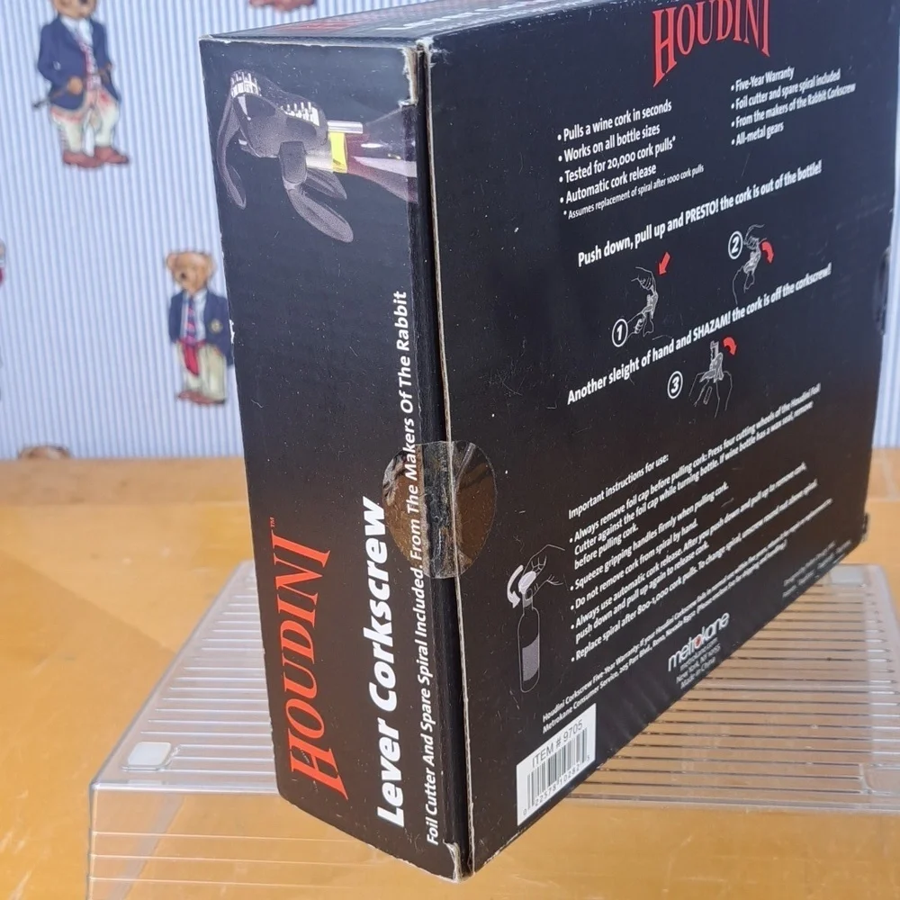 Houdini red lever corkscrew foil cutter spare spiral wine bottle opener kit